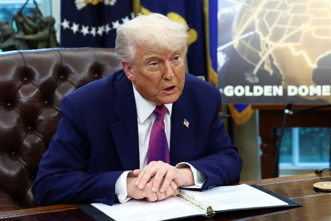 U.S. President Donald Trump makes an announcement regarding the Golden Dome missile defense shield in the Oval Office of the White House in Washington, D.C., U.S., May 20, 2025. REUTERS/Kevin Lamarque