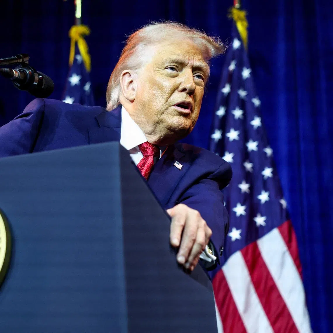 U.S. President Donald Trump addresses House Republicans at their annual issues conference retreat, at the Kennedy Center, renamed the Trump-Kennedy Center by the Trump-appointed board of directors, in Washington, D.C., U.S., January 6, 2026. REUTERS/Kevin Lamarque