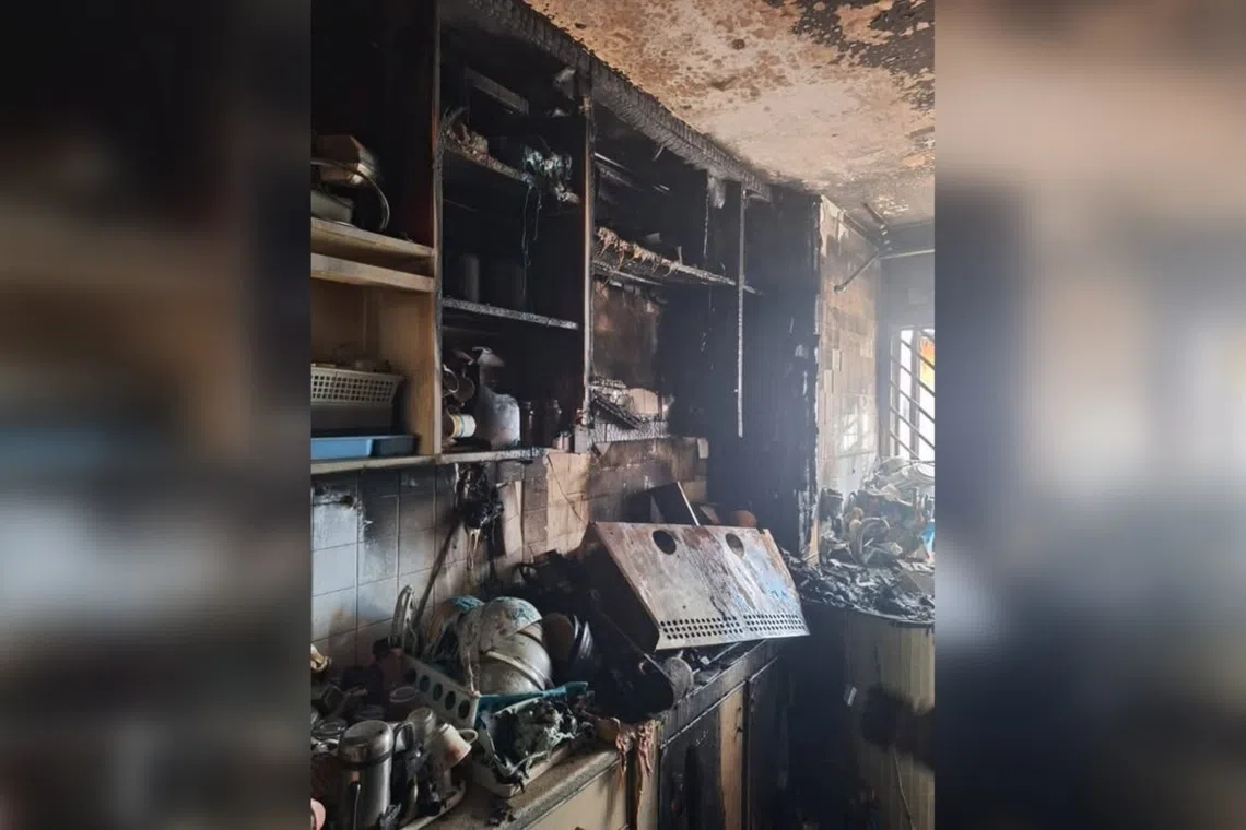 The fire affected the second-floor unit's kitchen and was extinguished by the SCDF with a water jet.