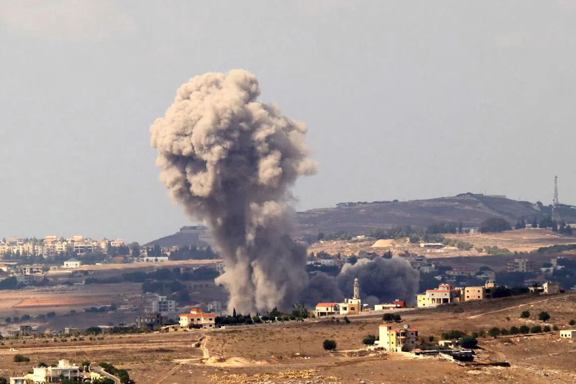 Smoke billows following an Israeli airstrike on the southern Lebanese city of Nabatiyeh on October 17, 2024, amid the ongoing war between Hezbollah and Israel. (Photo by AFP)