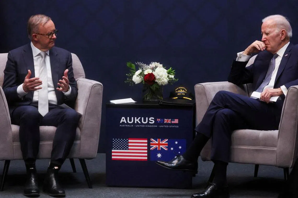 FILE PHOTO: U.S. President Joe Biden participates in a bilateral meeting with Australian Prime Minister Anthony Albanese at Navy Gateway Inns and Suites, in San Diego, California U.S., March 13, 2023. REUTERS/Leah Millis/File Photo
