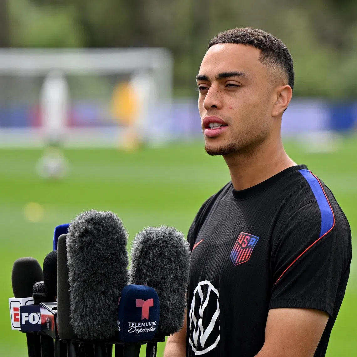 American defender Sergino Dest speaks to the media ahead of his side’s last-16 clash with Belgium.