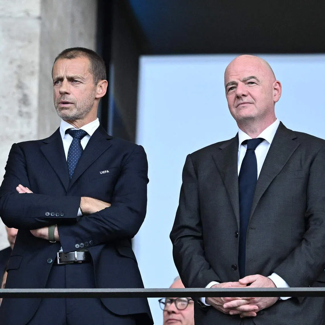 UEFA President Aleksander Ceferin (left) and FIFA President Gianni Infantino attending a UEFA Euro match in Berlin on June 29, 2024.