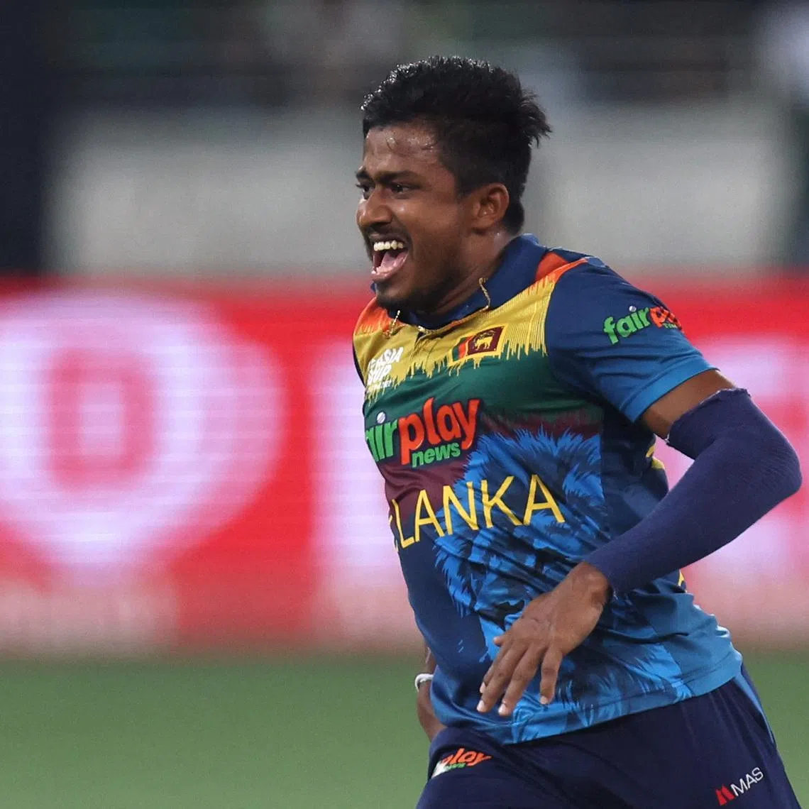Cricket - Asia Cup - Final - Pakistan v Sri Lanka - Dubai International Stadium, Dubai, United Arab Emirates - September 11, 2022 Sri Lanka's Pramod Madushan celebrates after taking the wicket of Pakistan's Fakhar Zaman REUTERS/Christopher Pike/File Photo