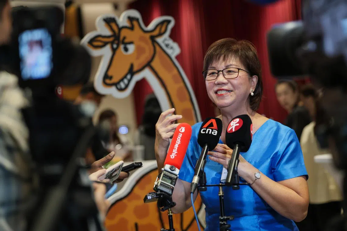 Ms Denise Phua, Mayor of Central Singapore District, speaking to the media on taking doing good to greater heights with the latest GiraffeSG Initiative.