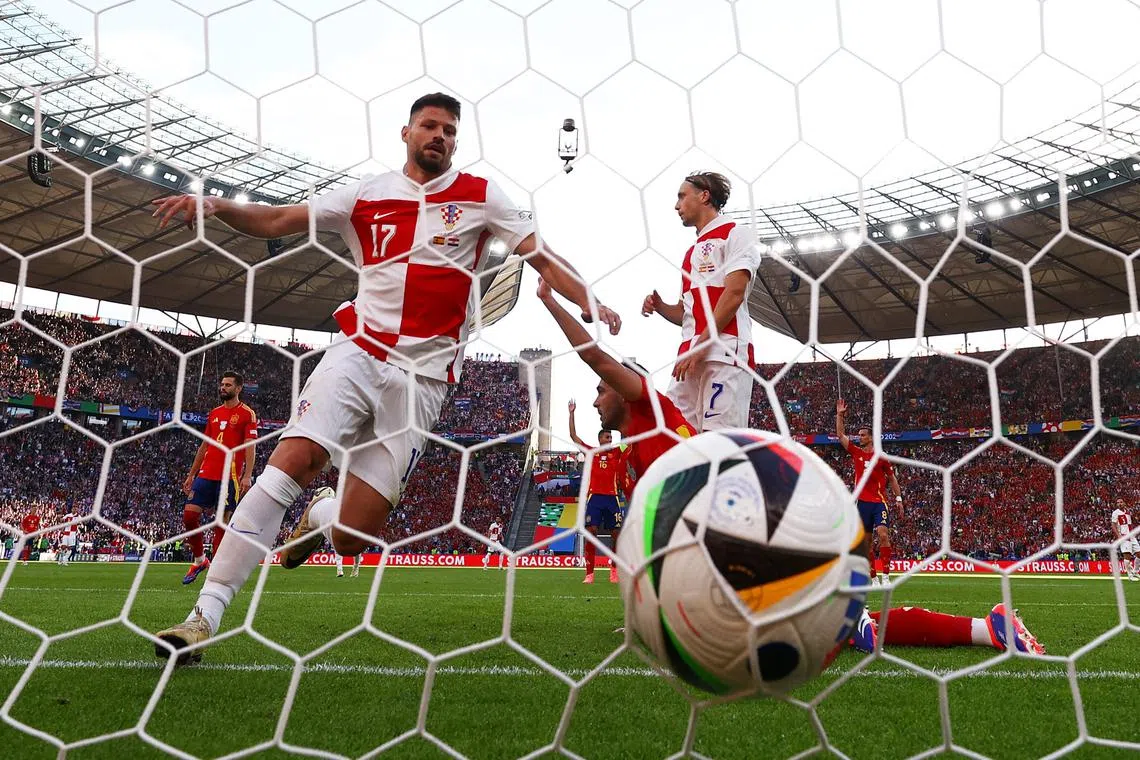 FILE PHOTO: Soccer Football - Euro 2024 - Group B - Spain v Croatia - Berlin Olympiastadion, Berlin, Germany - June 15, 2024 Croatia's Bruno Petkovic scores a goal that was later disallowed REUTERS/Lisi Niesner/File Photo
