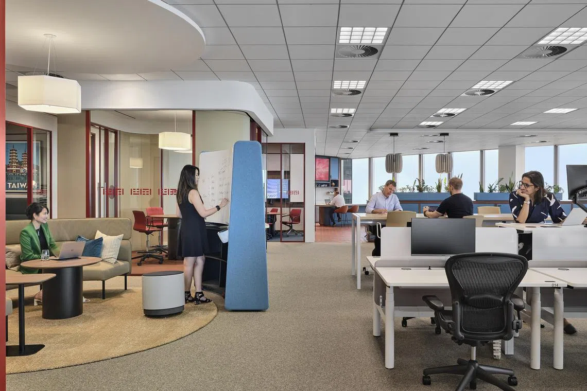   Real estate services firm Cushman & Wakefield opened its new office in CapitaSpring in 2022. It features hospitality and sustainability features, and showcases its vision of what an office of the future looks like. A "Library" for quiet work and a "Saloon" offering cafe-style setting for work, collaboration and networking are offered on top of configurable event spaces for meetings and networking.

