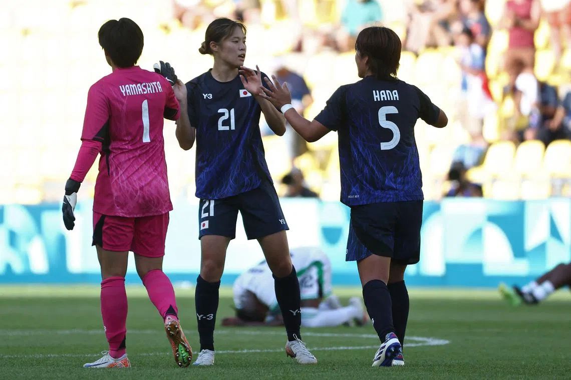 Japan's defender Rion Ishikawa (centre) and teammates celebrating their victory at the end of the women's group C football match between Japan and Nigeria of the Paris 2024 Olympic Games at La Beaujoire Stadium in Nantes on July 31. Urawa Reds Ladies' Ishikawa is excited by this week’s launch of the AFC Women’s Champions League.
