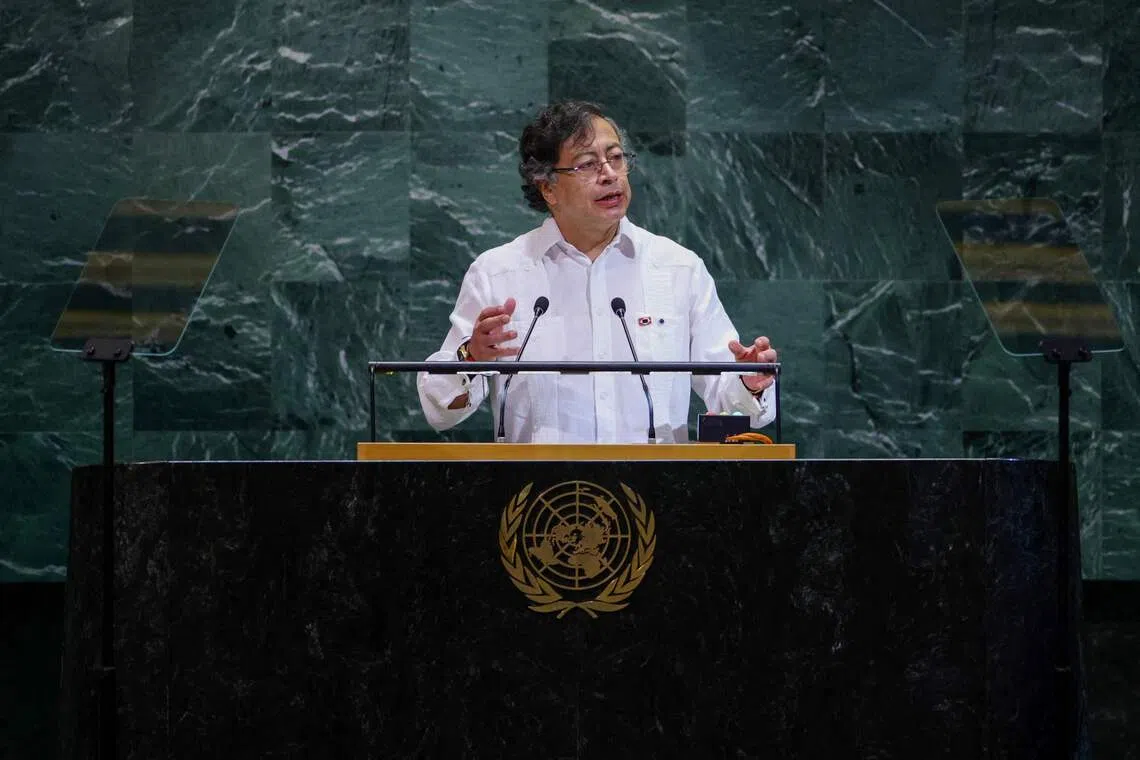 Colombian president Gustavo Petro speaking during the General Debate of the United Nations General Assembly on Sept 23.