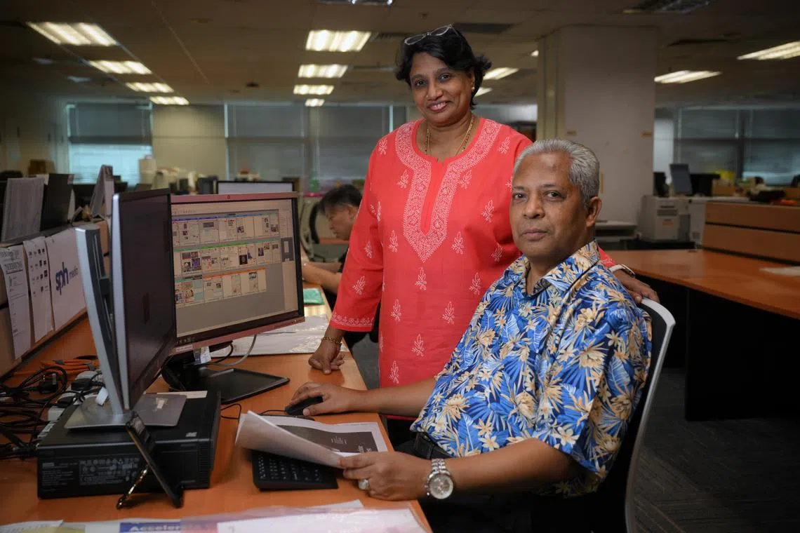Production manager Sumithy Kamalakaran (standing) and senior pre-press specialist Abdul Razak of the pre-press team.