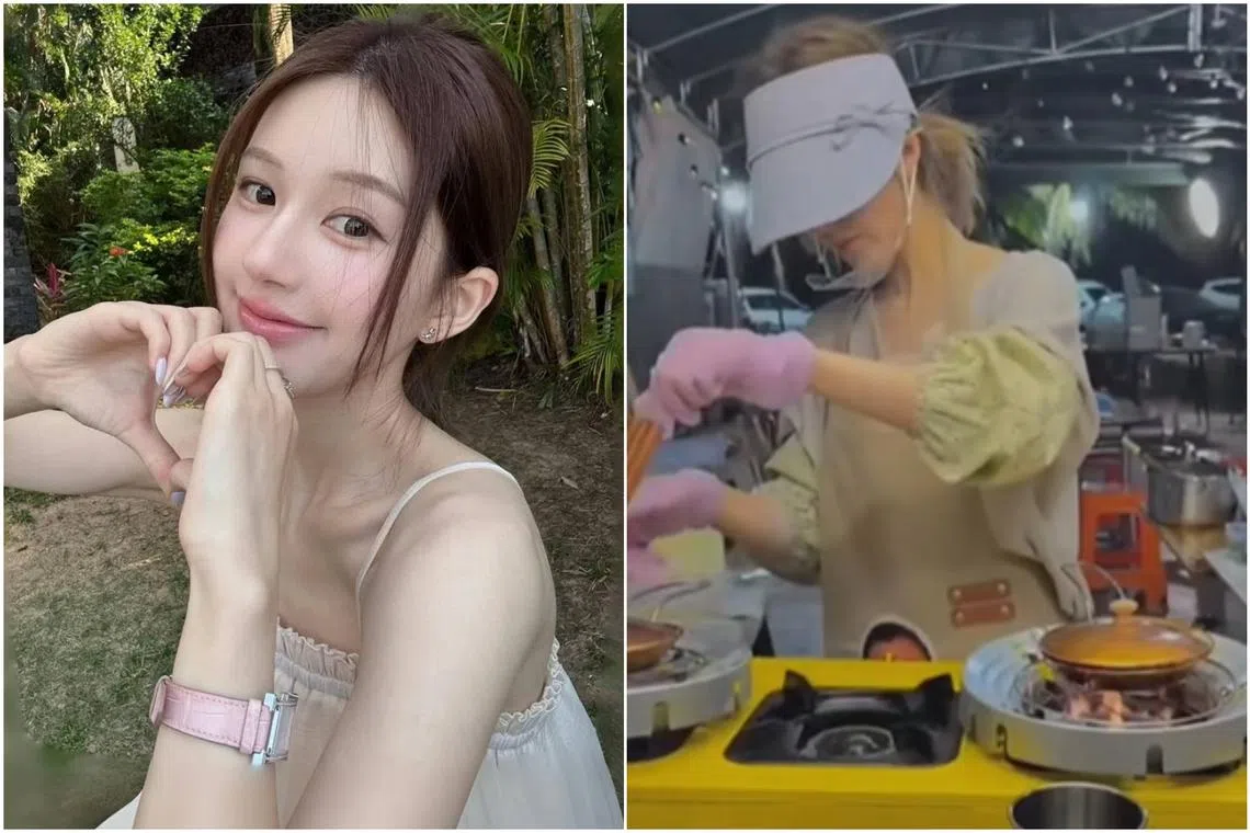 Chinese actress Zhao Lusi seen working at a night market in Hainan