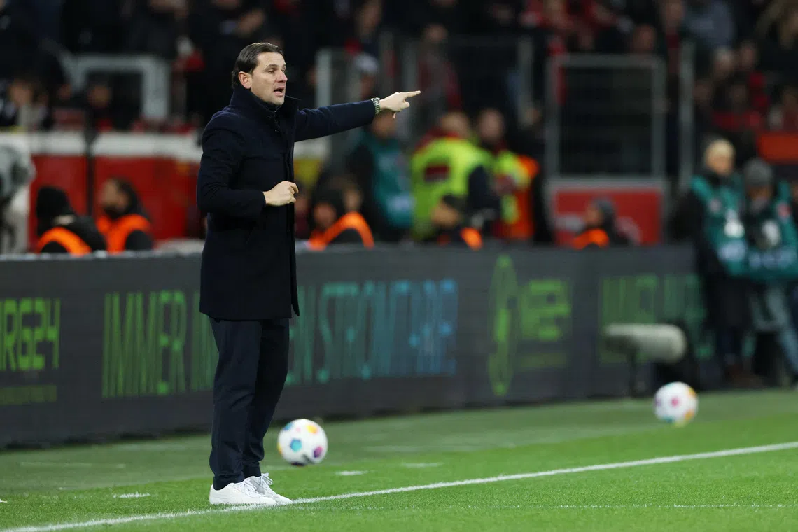 FILE PHOTO: Soccer Football - Bundesliga - Bayer Leverkusen v Borussia Moenchengladbach - BayArena, Leverkusen, Germany - January 27, 2024 Borussia Moenchengladbach coach Gerardo Seoane REUTERS/Thilo Schmuelgen/File Photo