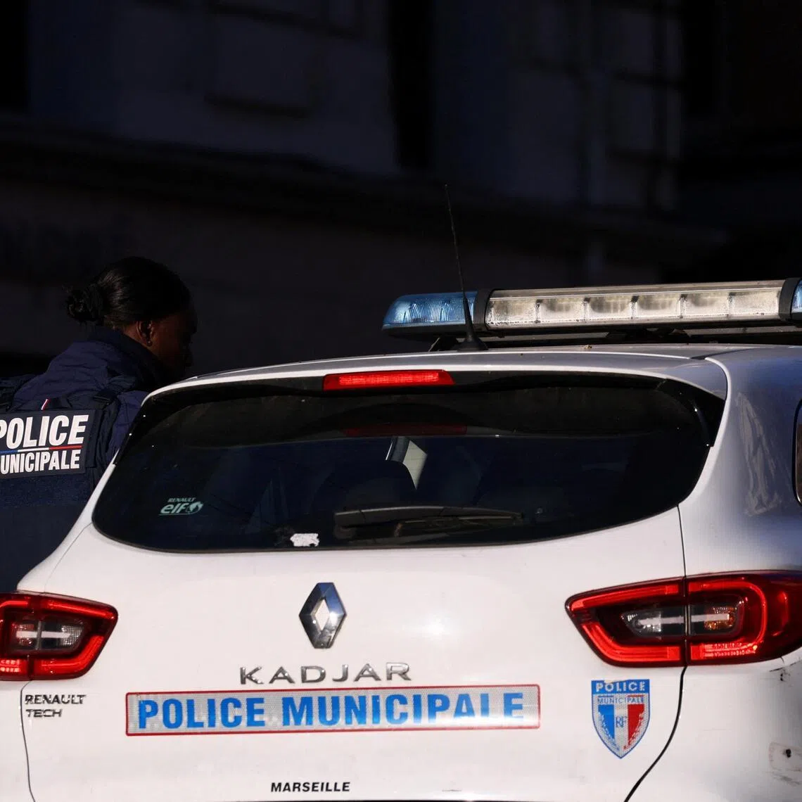 French municipal police patrol in downtown Marseille.