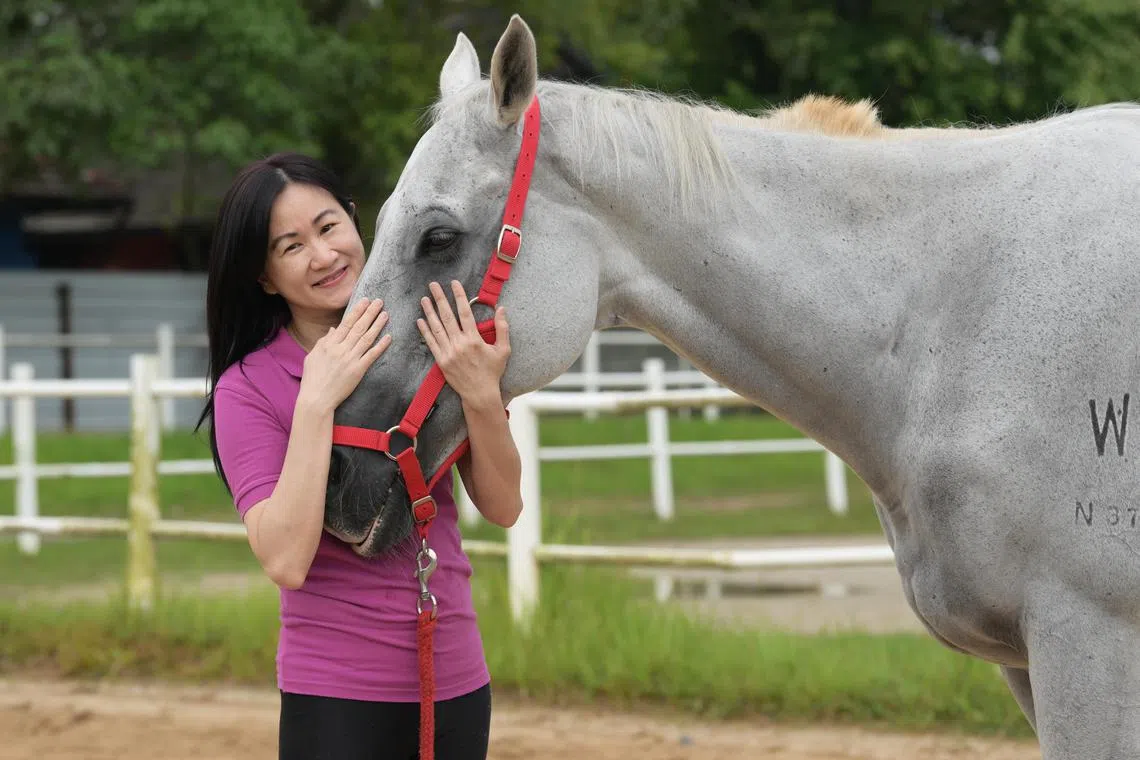 Ms Audrey Fong started social enterprise Rainbow Wish to help those with mental health issues through equine-assisted well-being programmes.  ST PHOTO: NG SOR LUAN