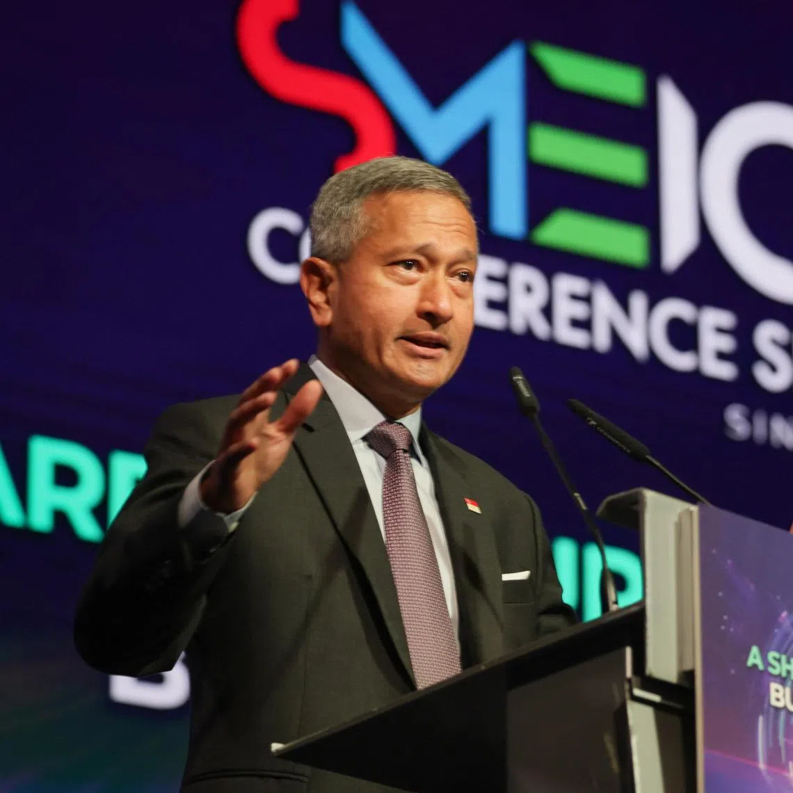 Dr Vivian Balakrishnan ?Minister for Foreign Affairs, delivers his speech during  the SMEICC Conference 2025 at Suntec Singapore Convention & Exhibition Centre, Sep 3, 2025.