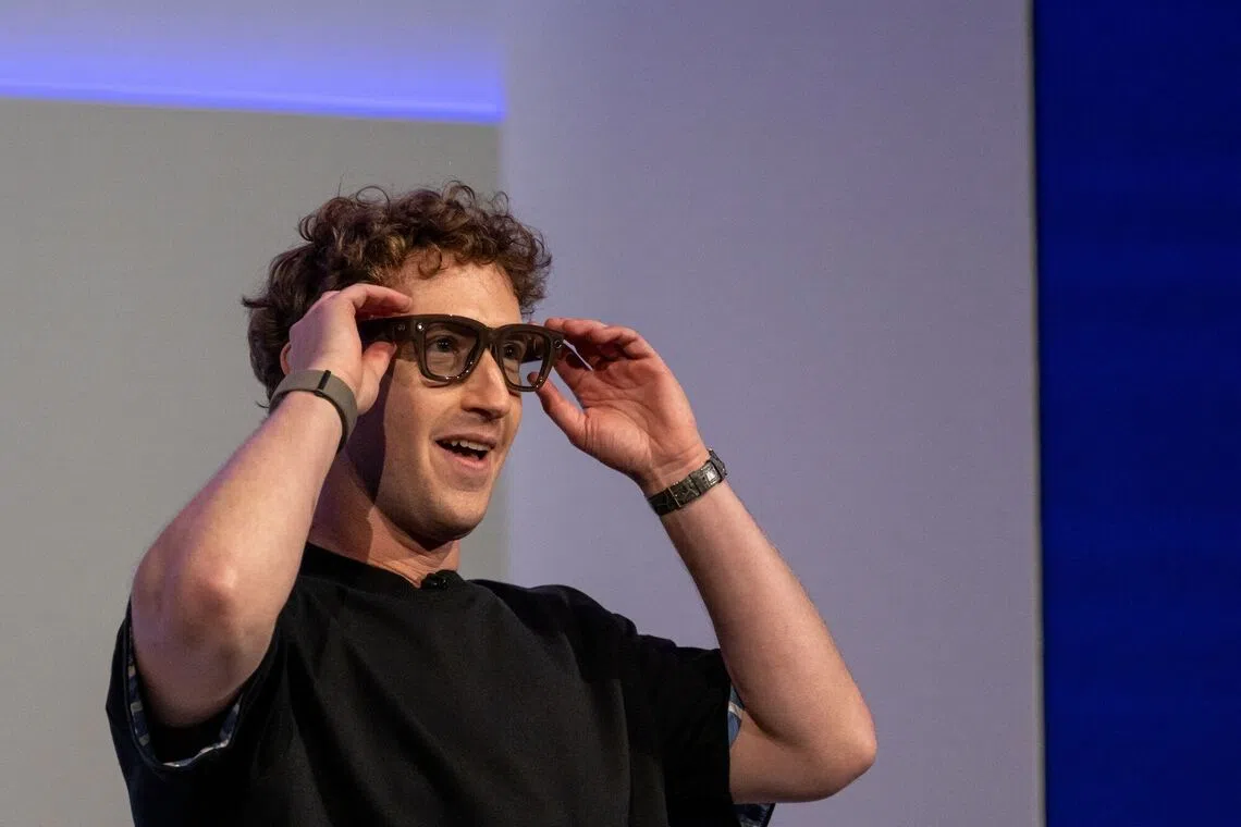 Mark Zuckerberg introducing the Meta Ray-Ban Display AI glasses during the Meta Connect event in California on Sept 17.
