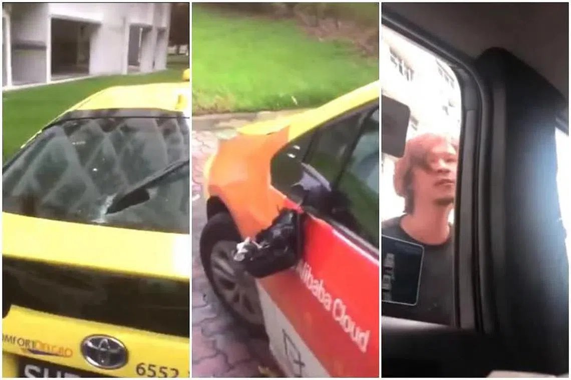 A video of the incident taken by a passenger shows the man striking the taxi while hurling obscenities.
