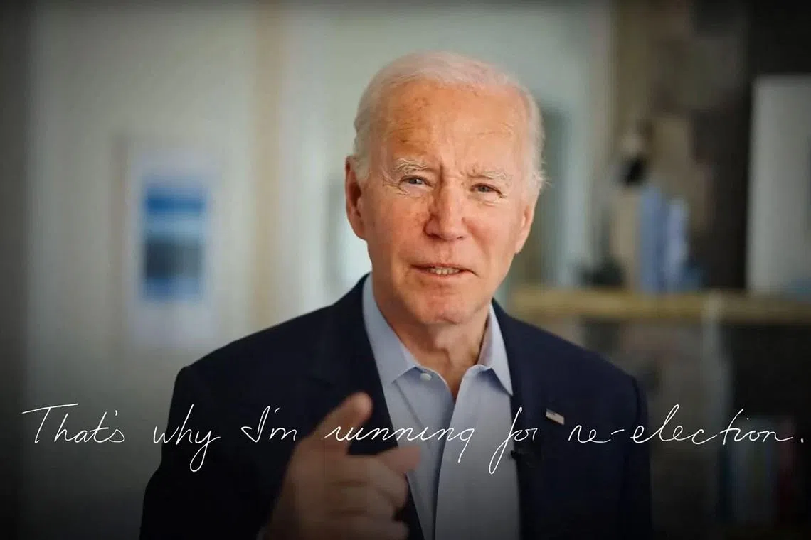 A still image from video shows US President Joe Biden announcing his plan to run for re-election in 2024.