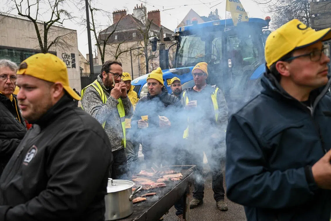 Farmers gathering during a demonstration in Dijon, France, on March 29.