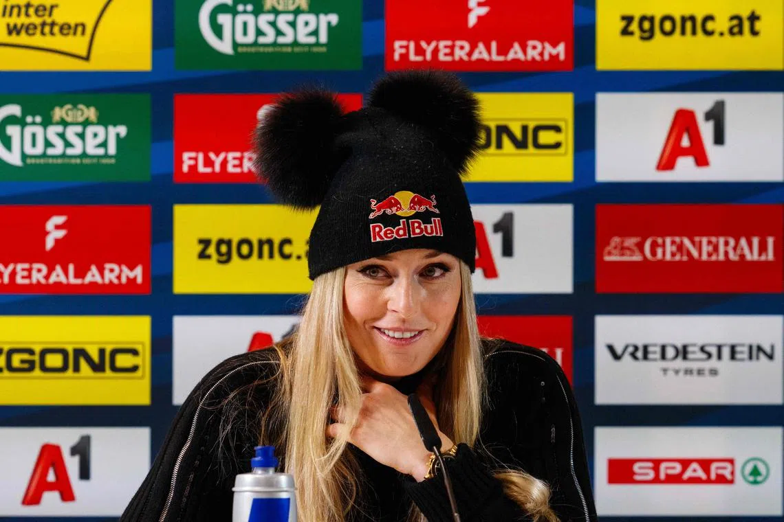 US skier Lindsey Vonn holds a press conference in Hinterglemm on Feb 3 ahead of the Saalbach World Championships.