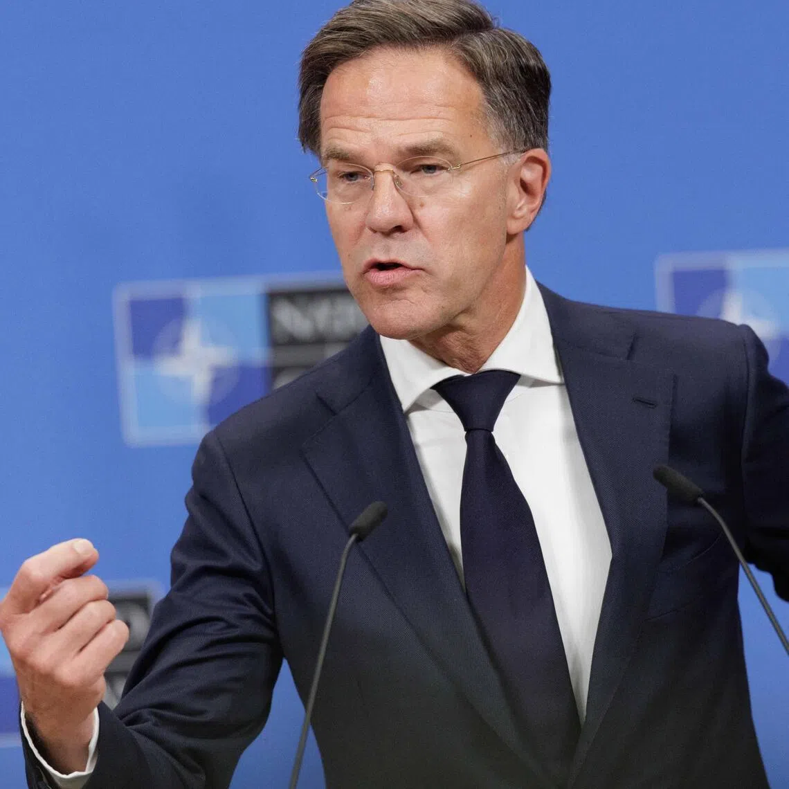 NATO secretary-general Mark Rutte speaking at a press briefing in Brussels on Sept 29.