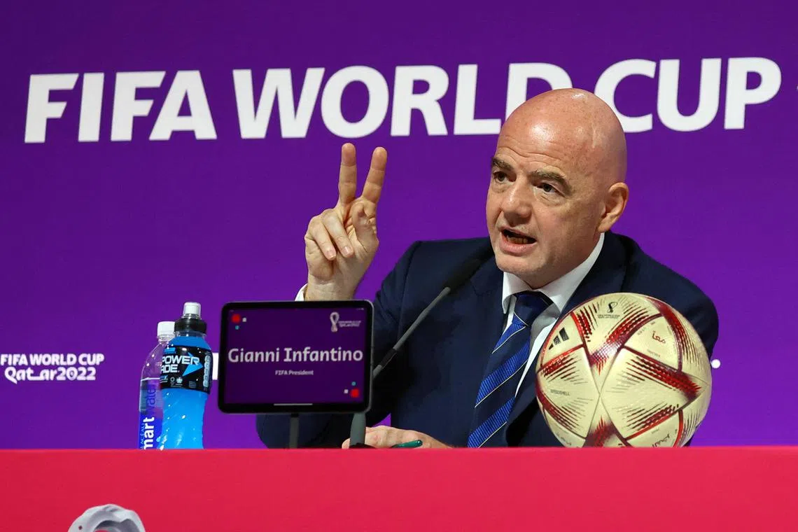 Fifa president Gianni Infantino during his press conference on Friday, as he called the Qatar World Cup the "best ever".