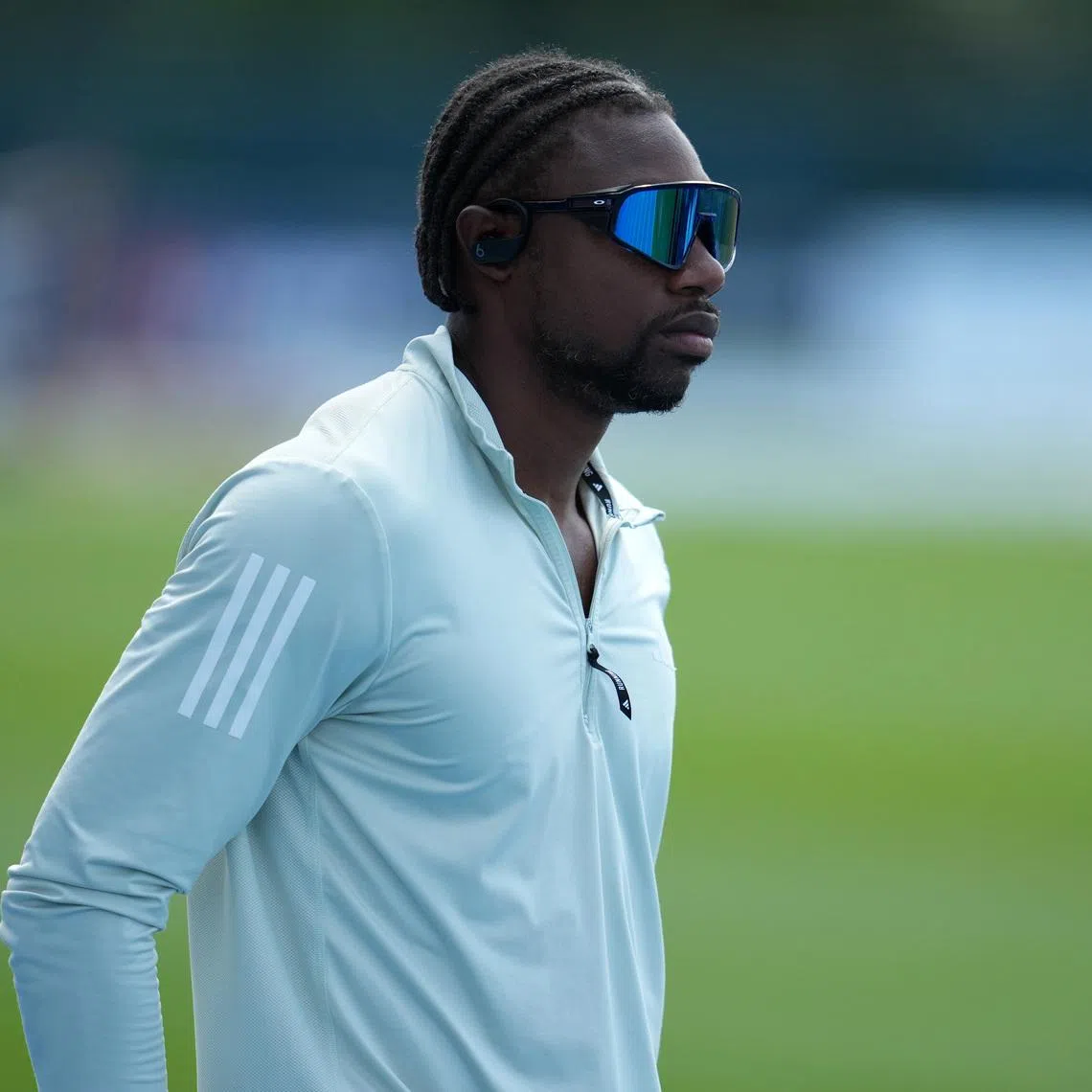 Jul 22, 2026; New York, NY, USA; Noah Lyles during a training session prior to the USATF Championships  at Icahn Stadium. Mandatory Credit: Kirby Lee-Imagn Images