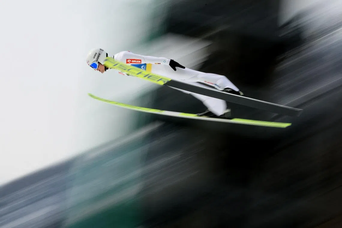 Skiing - FIS Ski Jumping World Cup - Planica, Slovenia - March 30, 2023 Poland's Andrzej Stekala in action during the Men's HS240 Qualification REUTERS/Borut Zivulovic/File Photo