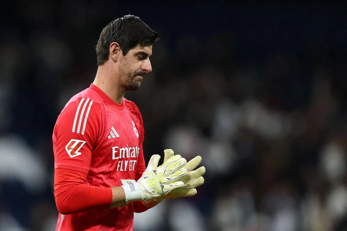 Soccer Football - LaLiga - Real Madrid v Getafe - Santiago Bernabeu, Madrid, Spain - March 2, 2026 Real Madrid's Thibaut Courtois looks dejected after the match REUTERS/Violeta Santos Moura