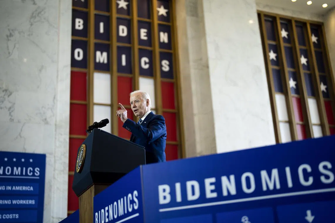 President Joe Biden delivers remarks on “Bidenomics” in Chicago.