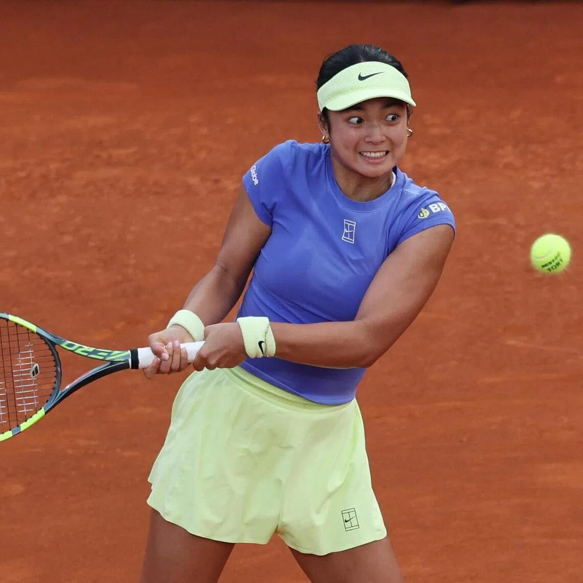 Philippines' Alexandra Eala in action during her Italian Open round of 32 match against Kazakhstan's Elena Rybakina.