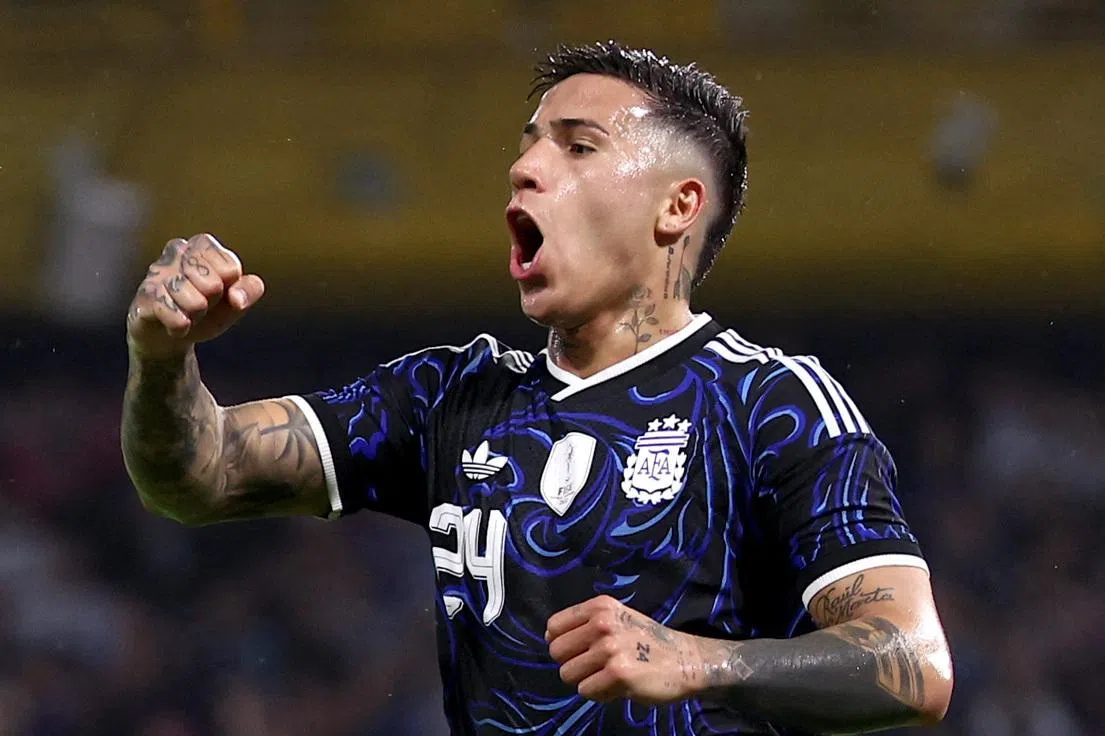 Soccer Football - International Friendly - Argentina v Mauritania - Estadio La Bombonera, Buenos Aires, Argentina - March 27, 2026 Argentina's Enzo Fernandez celebrates scoring their first goal REUTERS/Agustin Marcarian