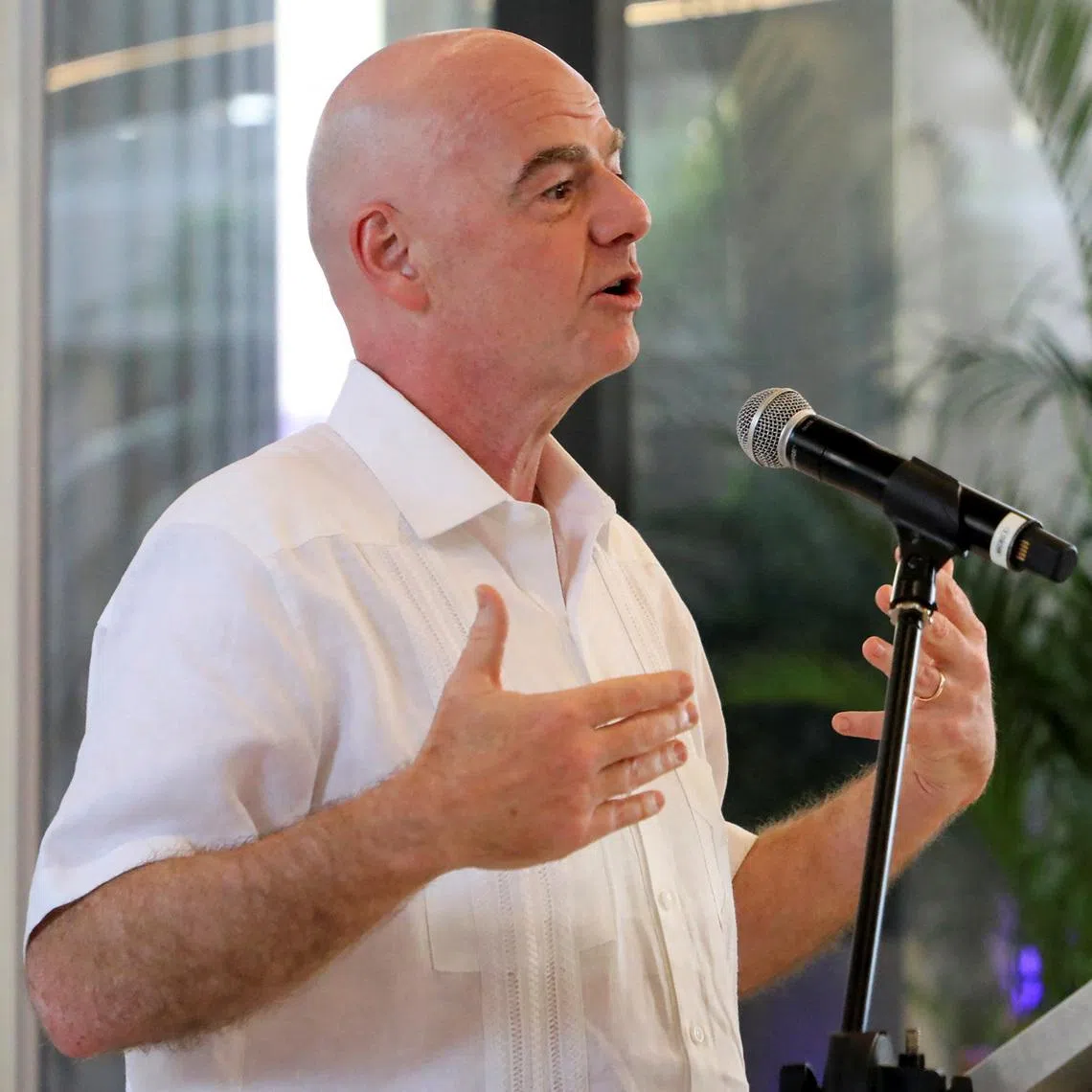 FIFA President Gianni Infantino speaks during the inauguration of the Colombian Football Federation’s hotel, where he expressed his support for Mexico ahead of the World Cup, in Barranquilla, Colombia, February 24, 2026. REUTERS/Jairo Cassiani