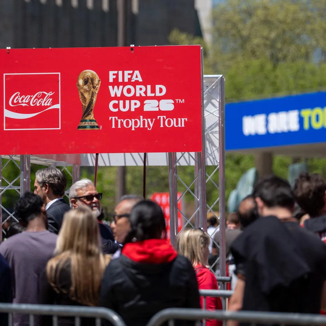 May 25, 2026; Toronto, ON, CAN; Fans gather to enter the the Coca-Cola FIFA World Cup fan zone during the FIFA World Cup Trophy Tour by Coca-Cola at Nathan Phillips Square. Mandatory Credit: Kevin Sousa-Imagn Images