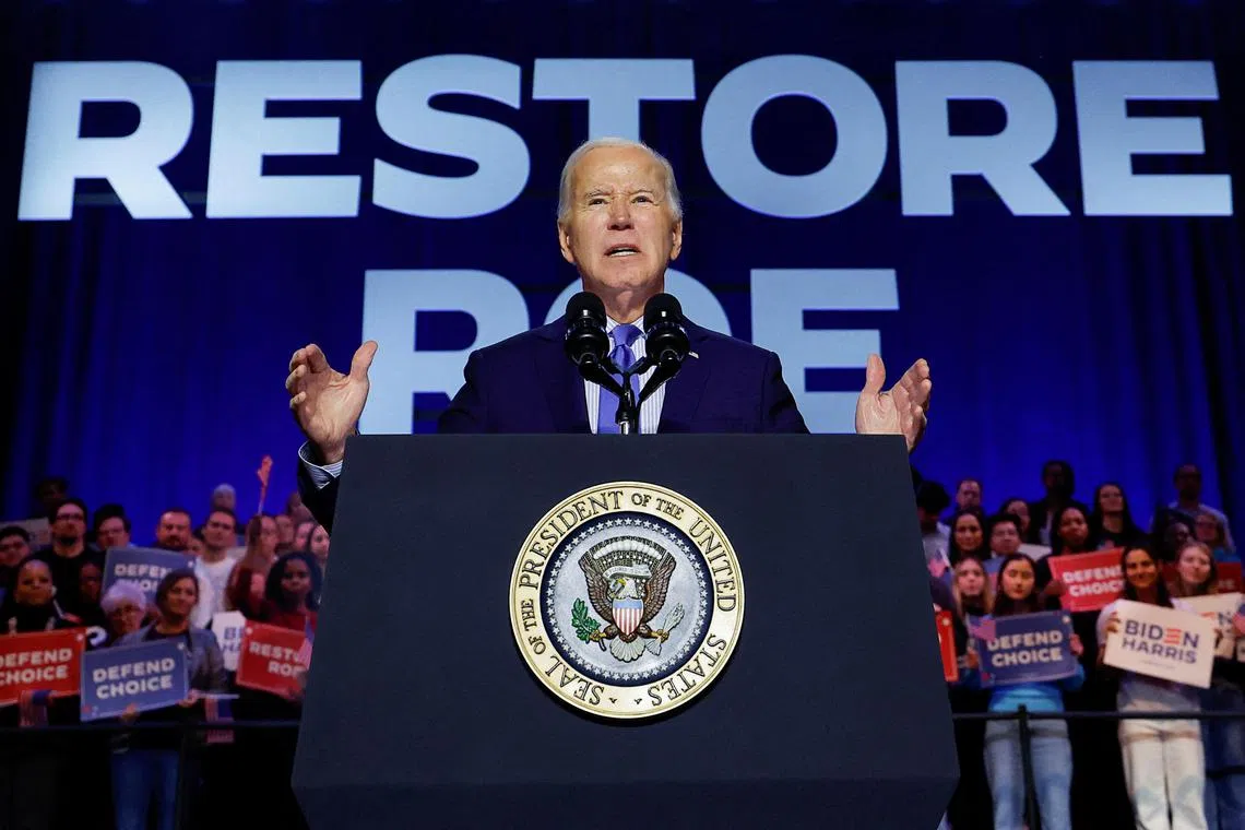 U.S. President Joe Biden delivers remarks, during a campaign event focusing on abortion rights in Virginia on Jan 23, 2024.