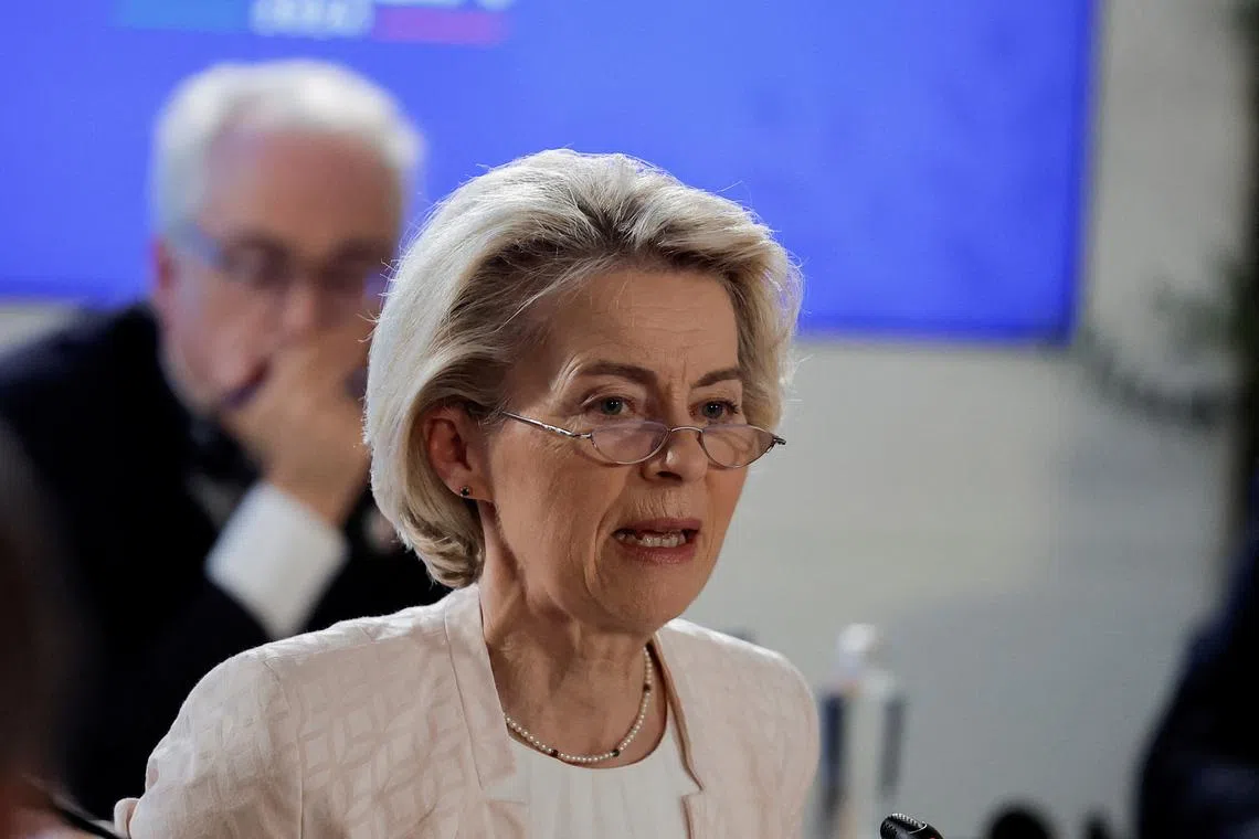 FILE PHOTO: European Commission President Ursula von der Leyen attends a Partnership for Global Infrastructure and Investment (PGII) event in Savelletri, Italy, June 13, 2024. REUTERS/Louisa Gouliamaki/File Photo