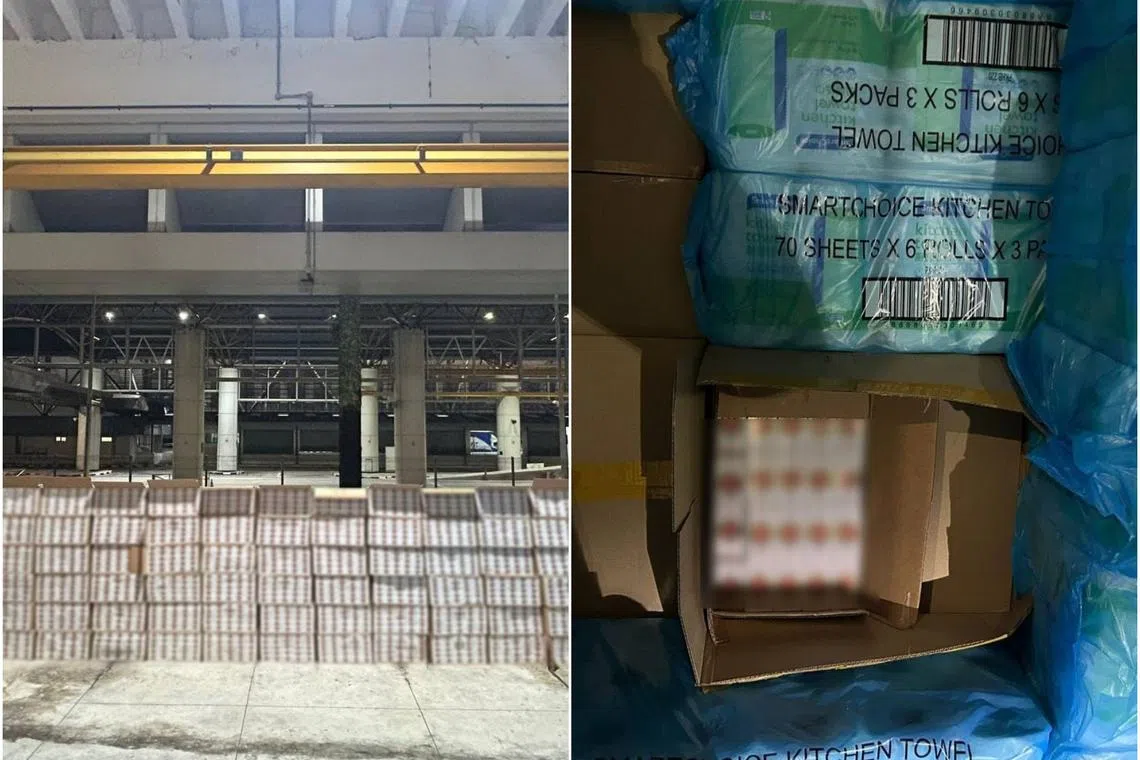The contraband cigarettes were hidden within a consignment of kitchen towel rolls in a Malaysia-registered lorry.