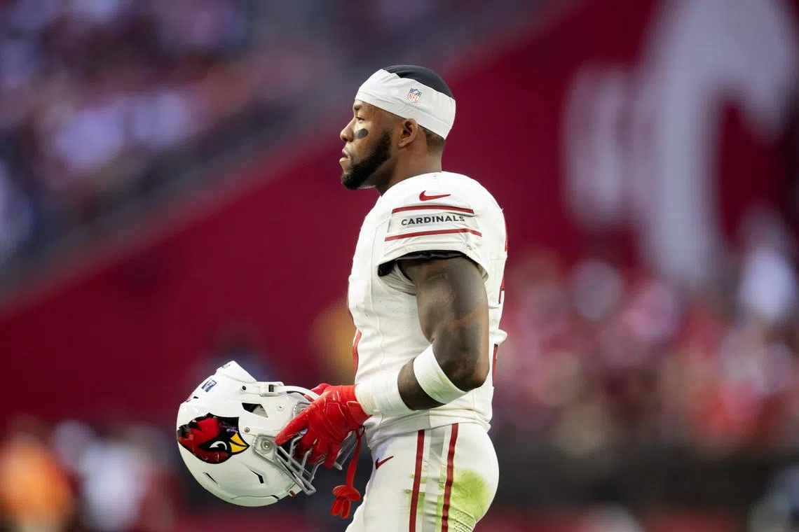FILE PHOTO: Dec 17, 2023; Glendale, Arizona, USA; Arizona Cardinals safety Budda Baker (3) against the San Francisco 49ers at State Farm Stadium. Mandatory Credit: Mark J. Rebilas-USA TODAY Sports/File Photo
