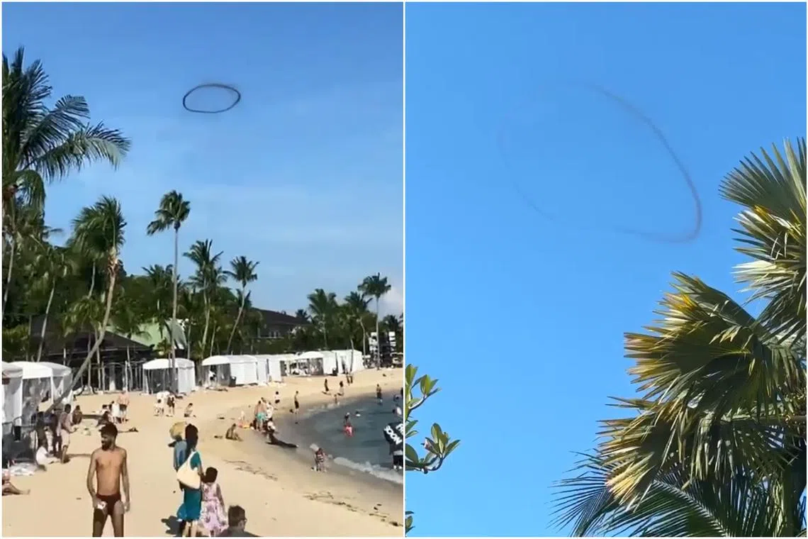 A mysterious black smoke ring was spotted the sky over Sentosa on Sunday evening. 