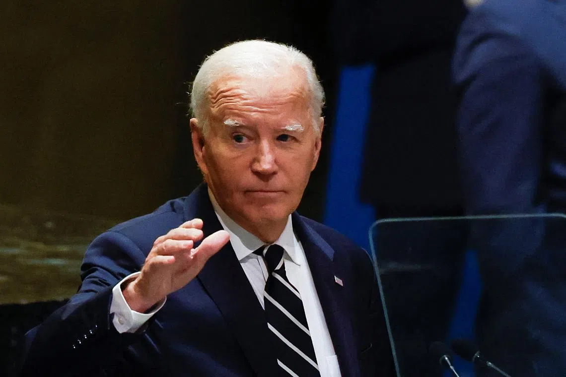 FILE PHOTO: U.S. President Joe Biden gestures as he addresses the 79th United Nations General Assembly, at U.N. headquarters in New York, U.S., September 24, 2024.  REUTERS/Shannon Stapleton/File Photo