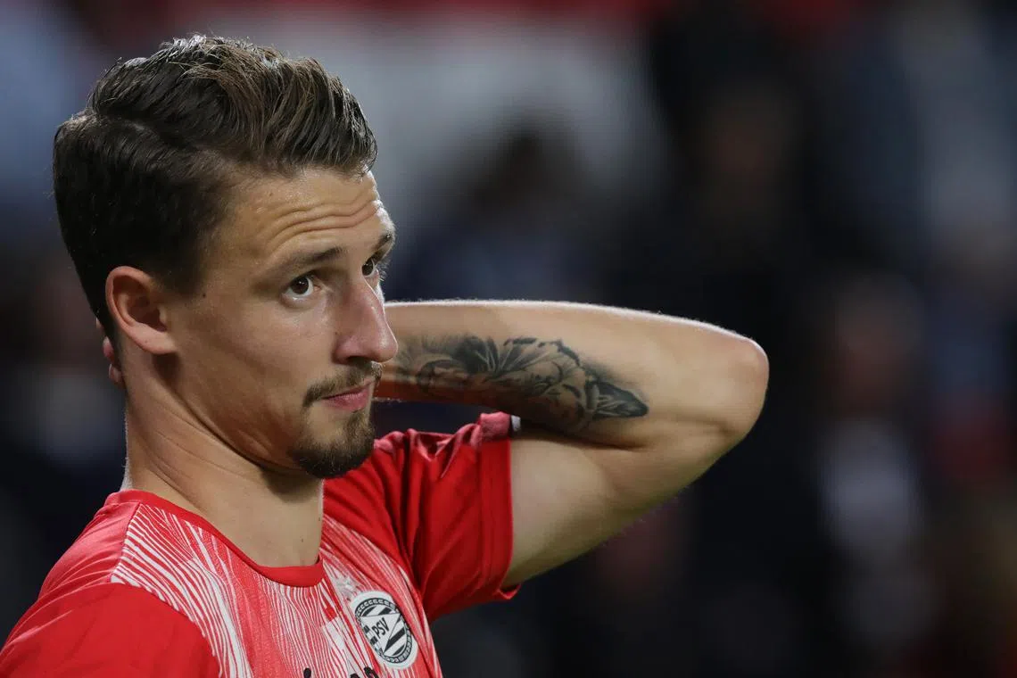 Soccer Football - Europa League - Group B - PSV Eindhoven v Real Sociedad - Philips Stadium, Eindhoven, Netherlands - September 16, 2021 PSV Eindhoven's Olivier Boscagli during the warm up before the match REUTERS/Eva Plevier/ File Photo
