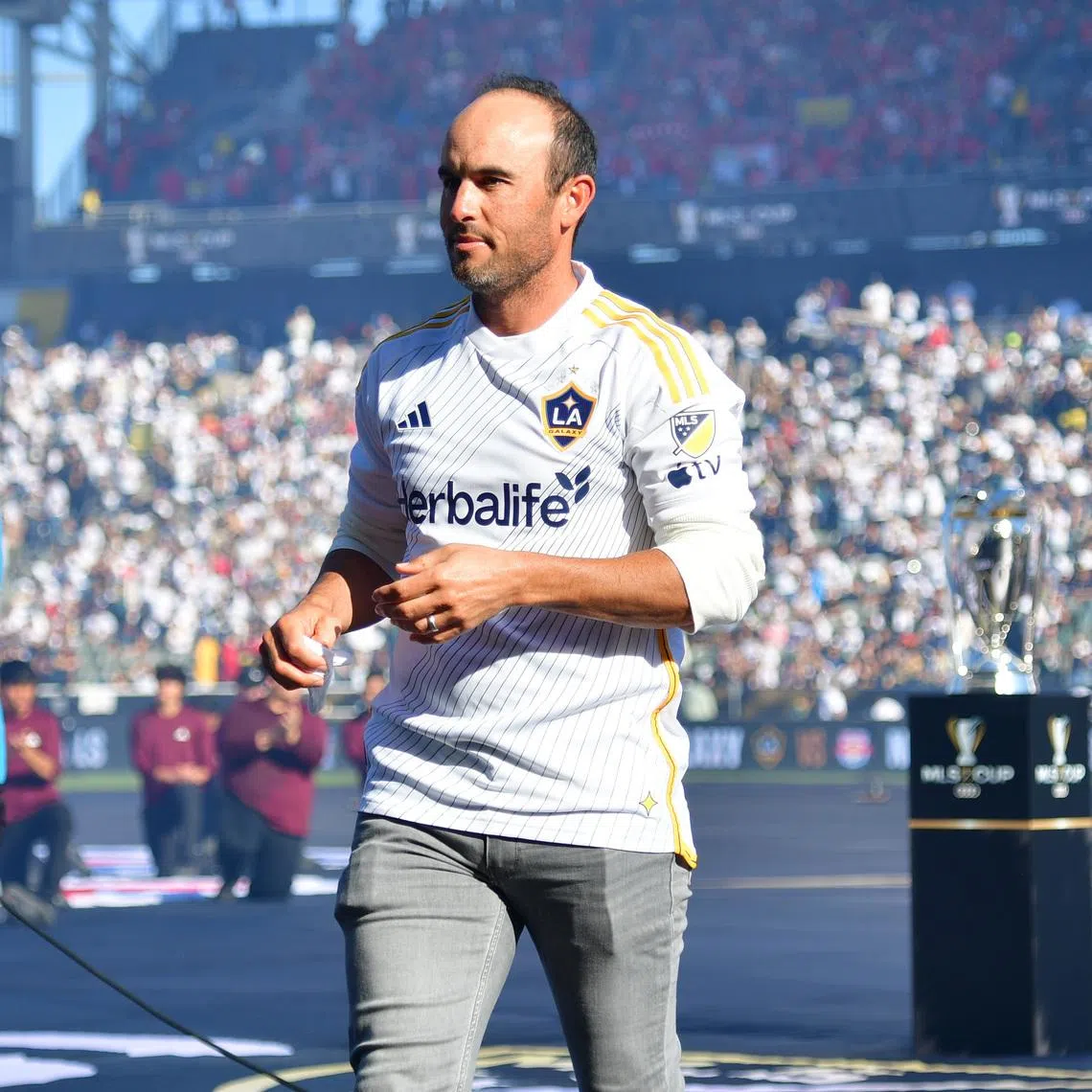Dec 7, 2024; Carson, California, USA; LA Galaxy former player Landon Donovan looks on before the 2024 MLS Cup against the New York Red Bulls at Dignity Health Sports Park. Mandatory Credit: Gary A. Vasquez-Imagn Images