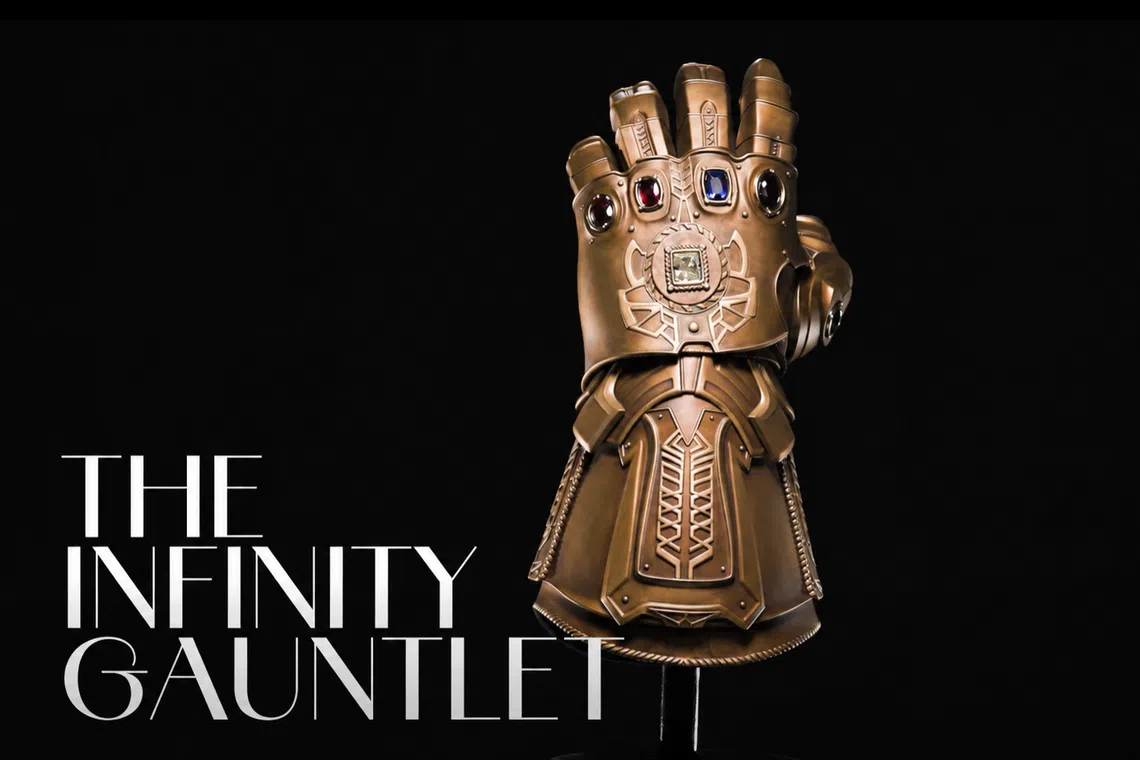 A replica of the Infinity Gauntlet contains six real gemstones: a ruby, garnet, sapphire, amethyst, emerald and yellow diamond.