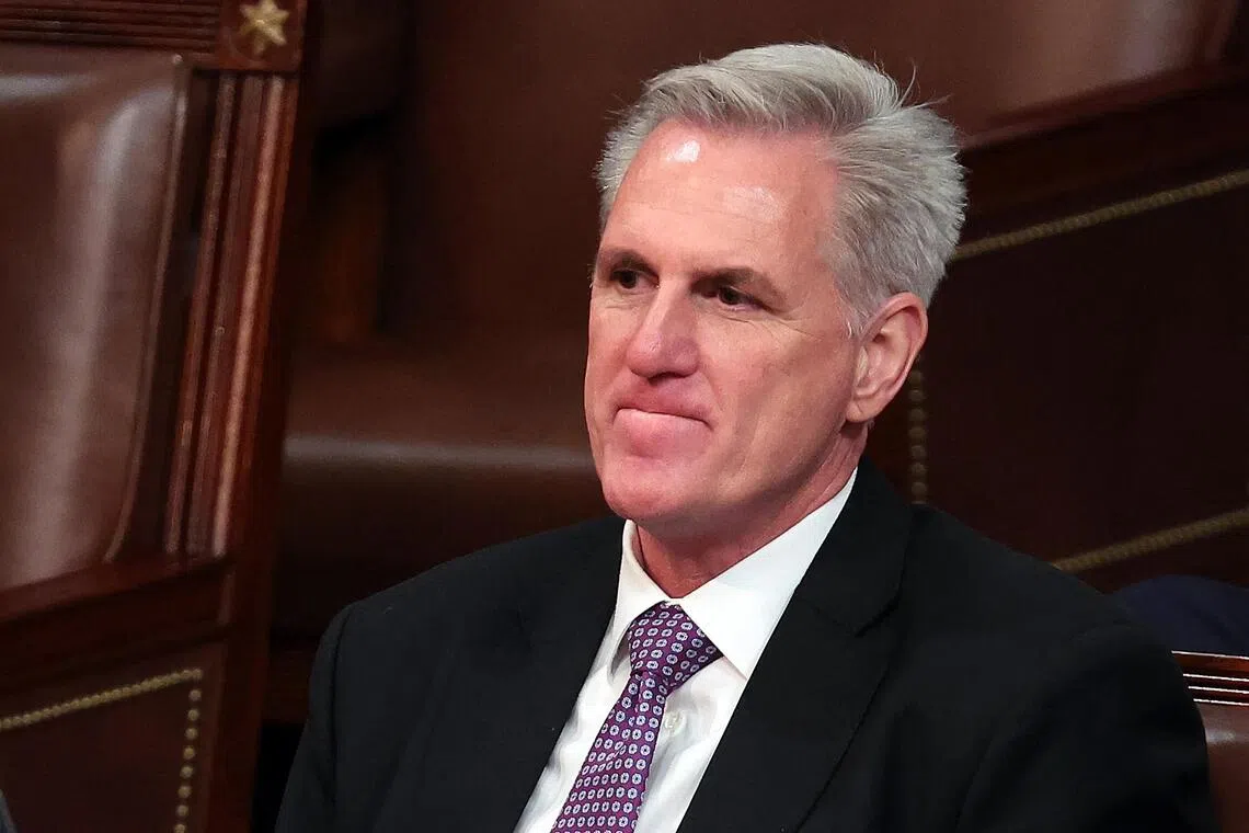 US House Republican Leader Kevin McCarthy during the second day of elections for Speaker of the House on Jan 4 in Washington, DC.