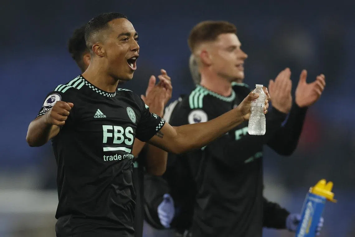 Leicester City's Youri Tielemans celebrates after the match.