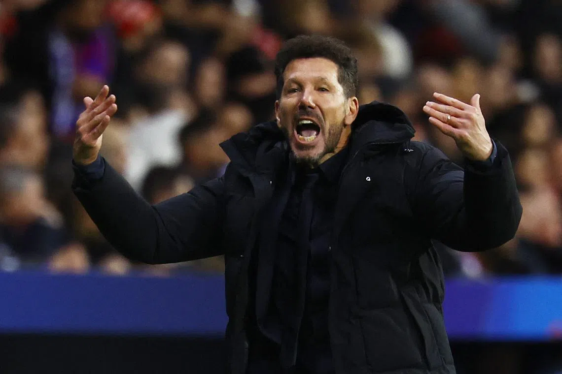 Soccer Football - Champions League - Round of 16 - Second Leg - Atletico Madrid v Real Madrid - Metropolitano, Madrid, Spain - March 12, 2025 Atletico Madrid coach Diego Simeone reacts REUTERS/Susana Vera/File Photo