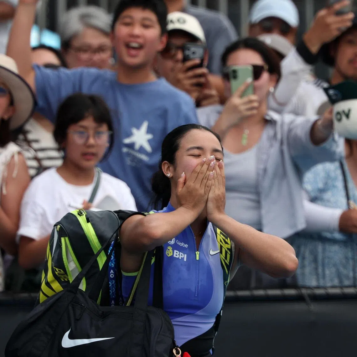 Alexandra Eala of the Philippines acknowledging the fans as she leaves the court after her 0-6, 6-3, 6-2 defeat by American Alycia Parks during their Australian Open first-round clash in Melbourne on Jan 19.