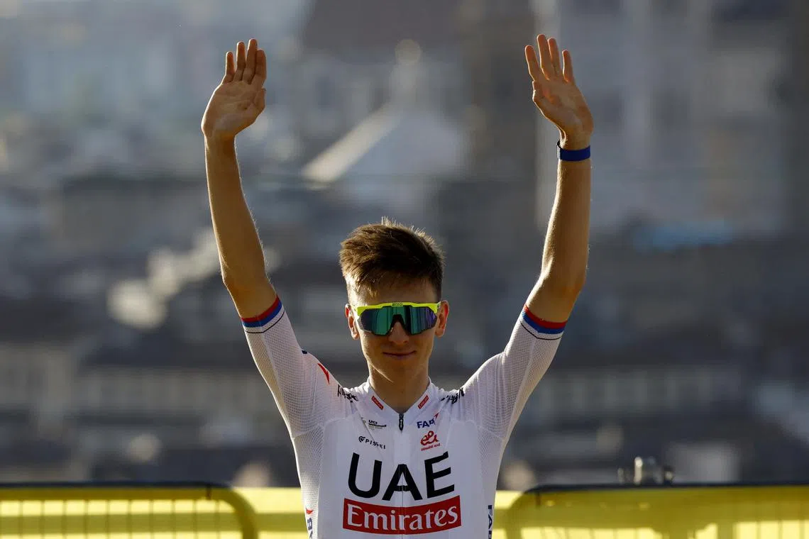 FILE PHOTO: Cycling - Tour de France - Teams Presentation - Florence, Italy - June 27, 2024 UAE Team Emirates' Tadej Pogacar during the teams presentation REUTERS/Stephane Mahe/File Photo