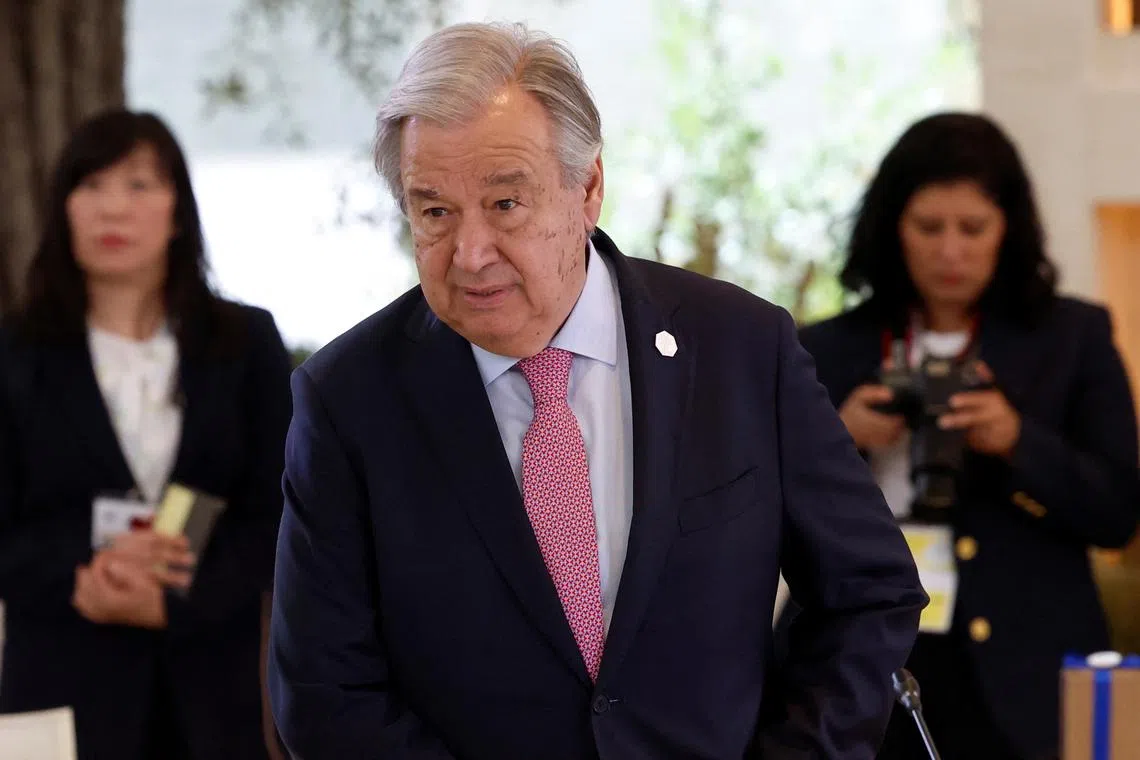 United Nations Secretary General Antonio Guterres arrives to attend a session on Artificial Intelligence (AI), Energy, Africa and Mediterranean on the second day of the G7 summit in Borgo Egnazia, Italy, June 14, 2024. REUTERS/Louisa Gouliamaki/File Photo