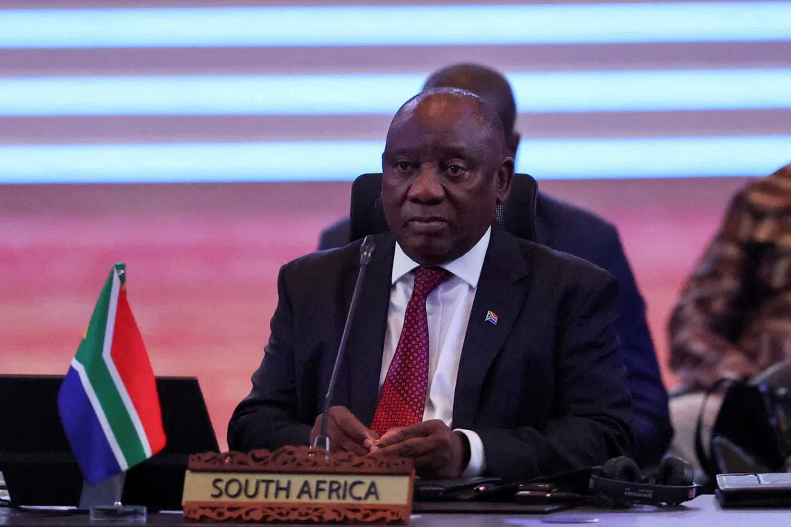 FILE PHOTO: South Africa's President Cyril Ramaphosa attends the 20th East Asia Summit (EAS), as part of the 47th ASEAN Summit in Kuala Lumpur, Malaysia October 27, 2025. REUTERS/Hasnoor Hussain/File Photo